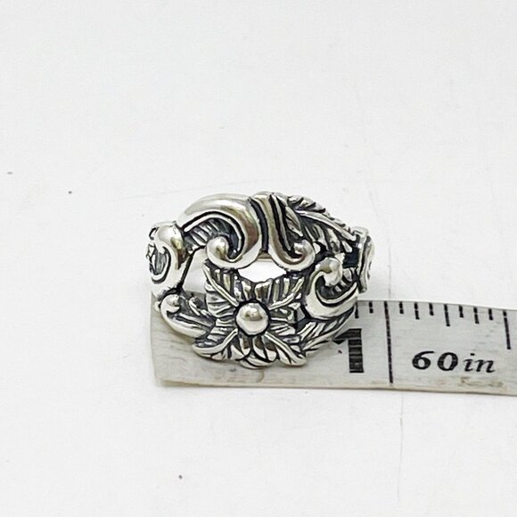 Carolyn Pollack Vintage 925 Sterling Silver Flower Motif Chunky Ring Size 9.75 - Picture 6 of 9